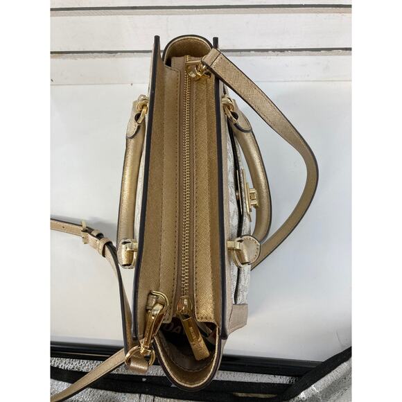 MICHAEL KORS IVORY, GOLD SIGNATURE LEATHER CROSSBODY BAG - Picture 7 of 16